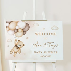 EDITABLE Beige Teddy Bear Baby Shower Welcome Banner, Gender Neutral Teddy Bear Welcome to Gender Reveal Sign, We Can Bearly Wait Decor image 3
