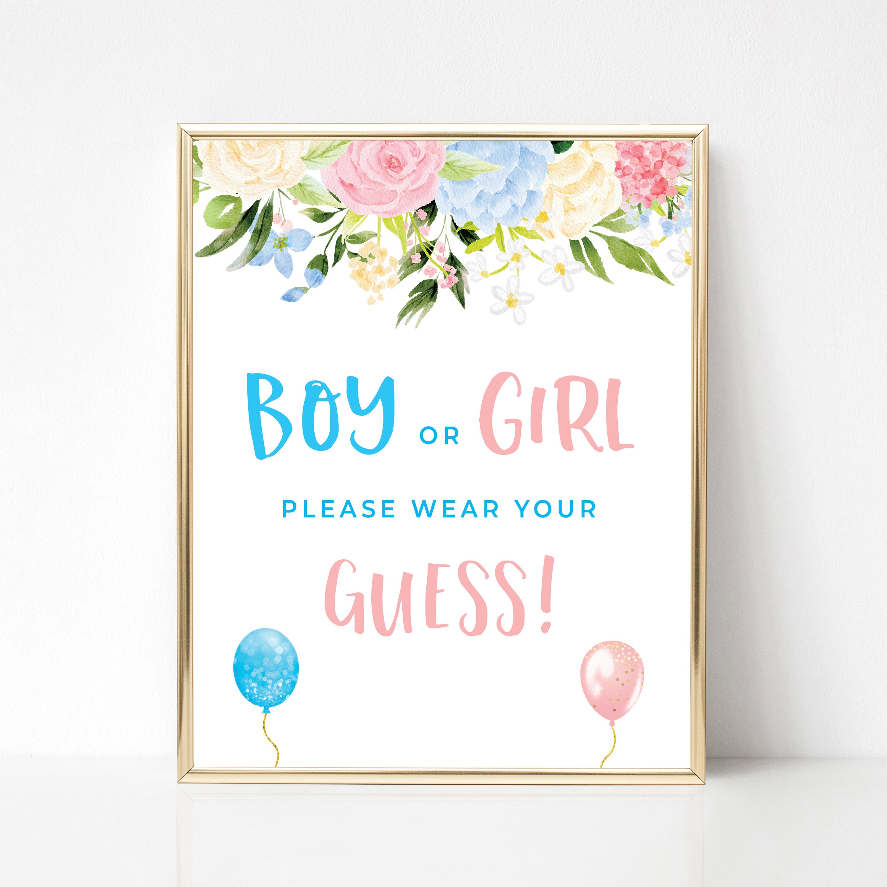 Boy or Girl Wear Your Guess Gender Reveal Wear Your Guess Sign Baby Blue and Blush Gender Reveal Party Floral Gender Reveal Ideas Etsy