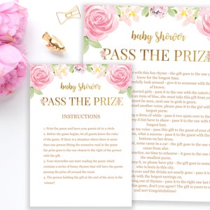 Pass the Prize Baby Shower, Pass the Gift Printable, Pink Peonies ...