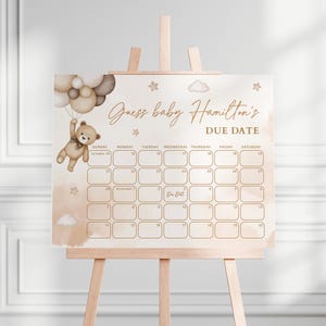 Editable Beige Teddy Bear We Can Bearly Wait Shower Due Date Calendar Decor Printable Gender Neutral Due Date Calendar