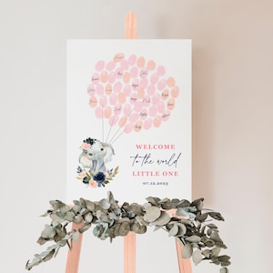 Elephant Baby Shower Fingerprint Guestbook Alternative, Elephant Thumbprint Guest Book, Birthday Fingerprint Decor Balloon