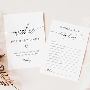 Deseos minimalistas para letreros y tarjetas de bebé imprimibles, deseos mínimos personalizados de baby shower para letreros de bebés, deseos para bebés editables