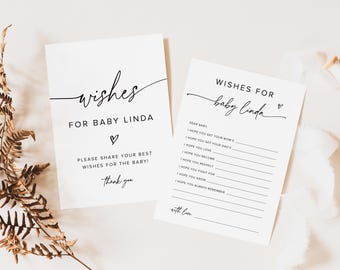Minimalistic Wishes for Baby Sign and Card Printable, Minimal Personalized Baby Shower Wishes for Baby Sign, Wishes for Baby Editable
