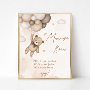 Momosa Bar Printable Sign Beige Teddy Bear Baby Shower We Can Bearly Wait Mimosa Bar Gender Reveal Party Sign