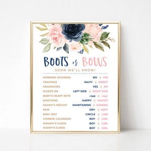 Boots or Bows Gender Reveal, Boots or Bows Voting Board, Navy and Blush Gender Reveal Party, He or She What Will Baby Be Printable