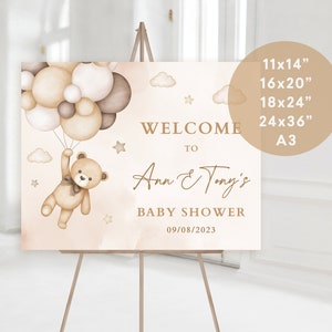 EDITABLE Beige Teddy Bear Baby Shower Welcome Banner, Gender Neutral Teddy Bear Welcome to Gender Reveal Sign, We Can Bearly Wait Decor image 2