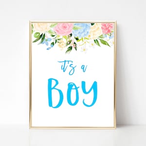 Es ist ein Junge Gender Reveal Schild, Floral Blau und Rosa Gender Reveal Party Dekoration, Es ist ein Junge Baby Shower Banner, Baby Reveal Party