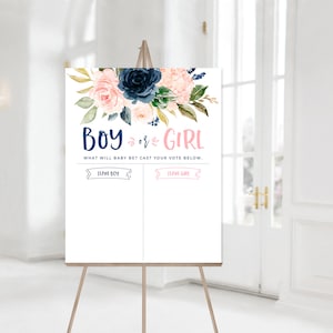 Boy or Girl Voting Card Printable, Cast Your Vote Card Navy and Blush ...