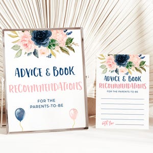 Advice and Book Recommendations for the Parents-To-Be, Navy and Blush Gender Reveal Party, Advice for New Parents Card, Printable Advice