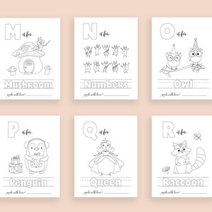 May include: Black and white printable alphabet flash cards featuring a different animal for each letter. The cards include the letter, the word for the animal, and a simple illustration of the animal. The letters are M, N, O, P, Q, and R.