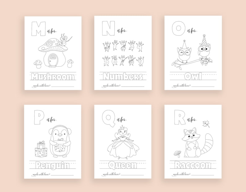 May include: Black and white printable alphabet flash cards featuring a different animal for each letter. The cards include the letter, the word for the animal, and a simple illustration of the animal. The letters are M, N, O, P, Q, and R.