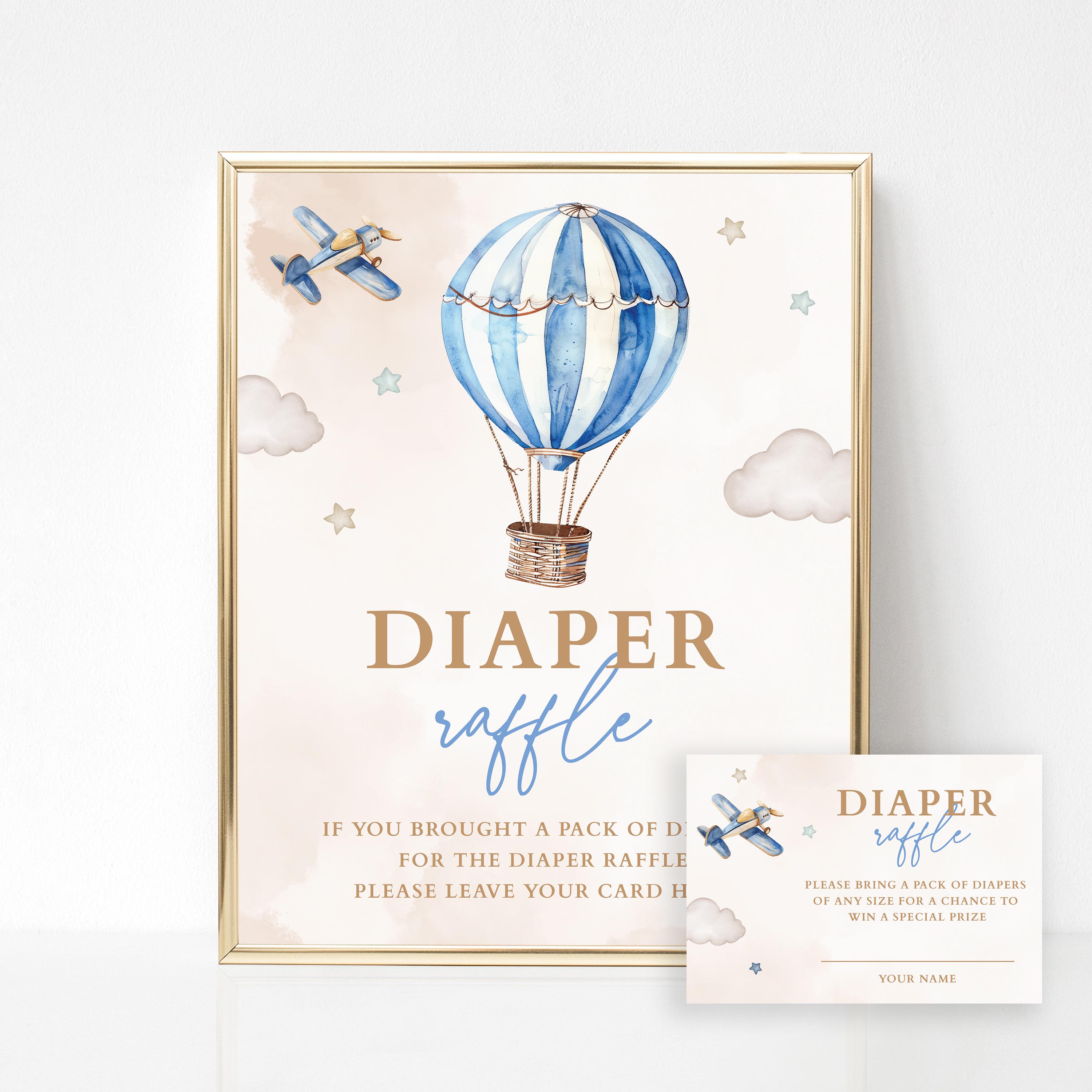 Diaper Raffle Sign and Tickets, Hot Air Balloon Baby Shower, Airplane ...