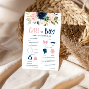 Babyvoorspellingskaarten Digitaal geslachtsonthullingsfeestspel Marineblauw en blosroze genderonthullingsideeën Ideeën voor geslachtsonthulling voor jongen of meisje