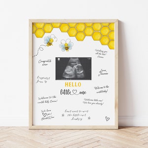 Gender Reveal Ultrasound Photo Sign, Bee Gender Reveal Sonogram Sign, Alternative Guest Book Hello Little One, Bee Theme Baby Shower