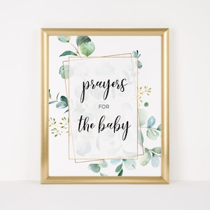 Prayers For The Baby, Greenery Baby Shower, Prayers for Baby Sign Printable, Gender Neutral Baby Shower, Greenery Baby Prayers