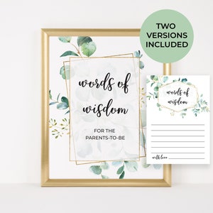 Paroles de sagesse pour les futurs parents, conseils pour la future maman, carte de conseils sur la verdure pour une baby shower, conseils pour la nouvelle maman, décoration verdure