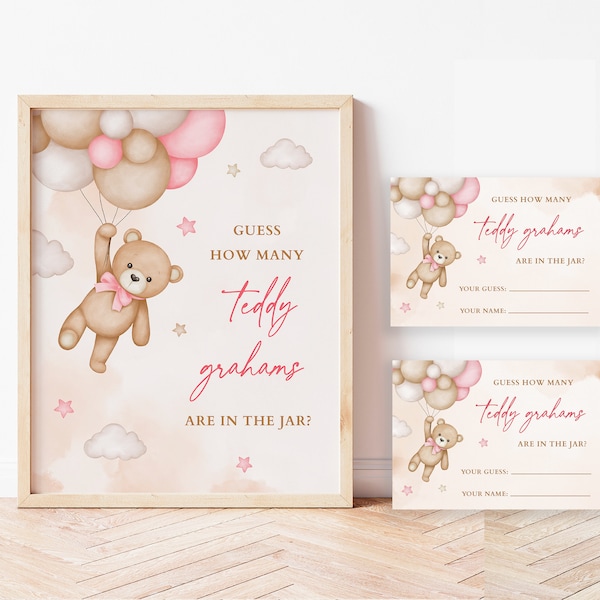 Blush Pink Teddy Bear Guess How Many Teddy Grahams Game We Can Bearly Wait Baby Girl Baby Shower Sprinkle