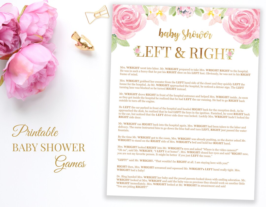 Left and Right, Baby Shower Game Pass the Gift, Floral Baby Shower Pass