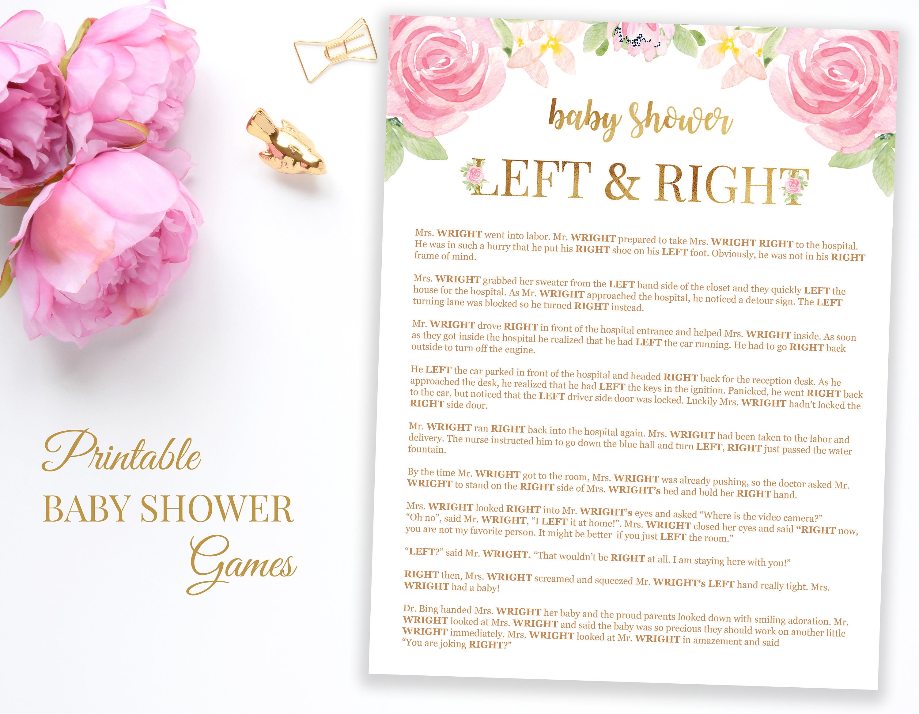 Left and Right Baby Shower Game Pass the Gift Floral Baby Etsy