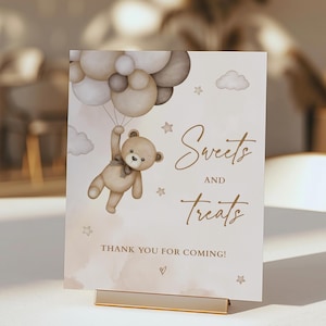 Beige Teddy Bear Sweets and Treats Baby Shower Sign Teddy Bear Gender Reveal Favors Sign Dessert Table We Can Bearly Wait Theme