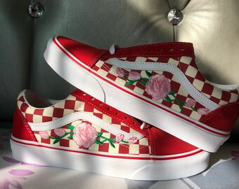 black vans with red roses