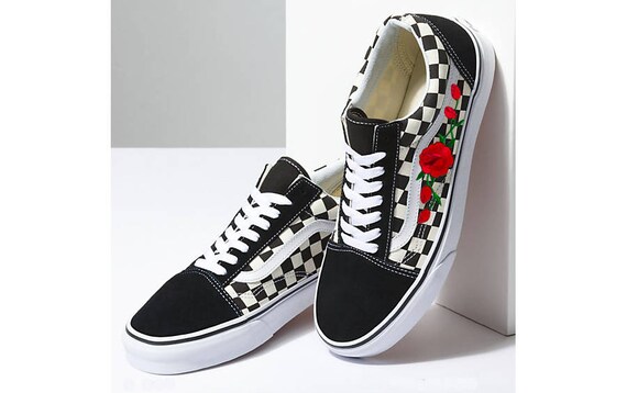 vans with red roses embroidery