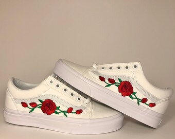 black and white vans with roses