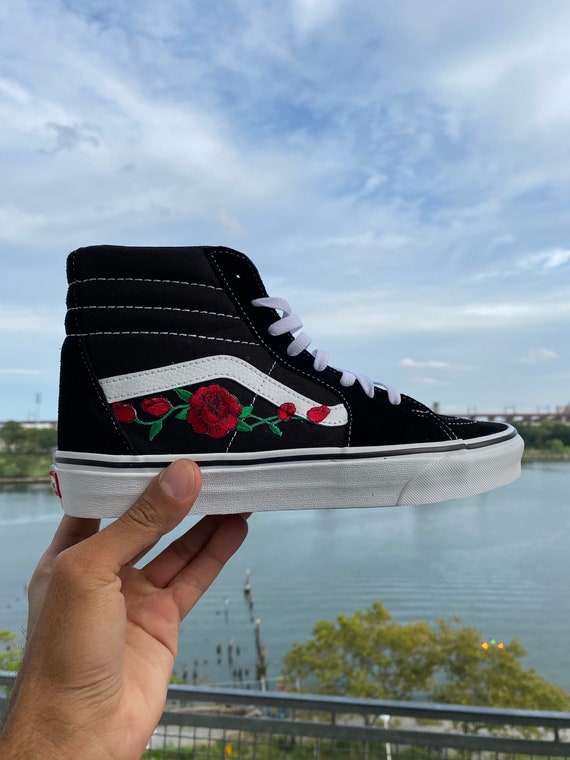 black vans rose embroidery