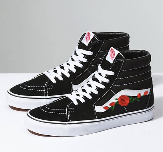 old skool vans with roses embroidered