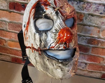 Horror Clown Latex Mask - Burned Face Creepy Killer - Handmade for Haunt Actors, Halloween, and Cosplay - Finished Mask