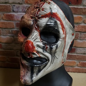 Two Face Burned Latex Scary Clown Masks for Haunted Attractions Musicians and Collectors