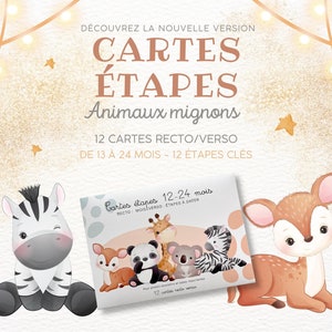 Cartes étapes bébé - 13 - 24 mois - 1 à 2 ans sur thème Animaux mignon jungle forêt pour souvenir photo famille deuxième année image 7