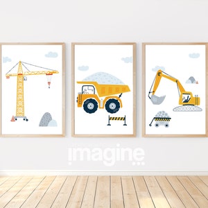 Excavator truck construction site posters for baby children's room decoration on the theme of work