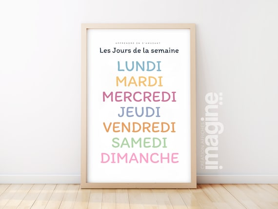 Affiche Les Jours De La Semaine Lundi Mardi Samedi Chambre Enfant