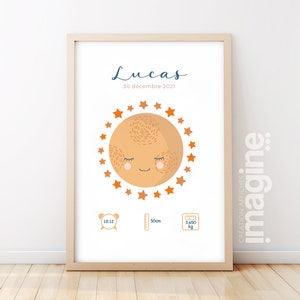 Affiche Personnalisable Naissance "Lune" Bohème - Célébrez Votre Bébé