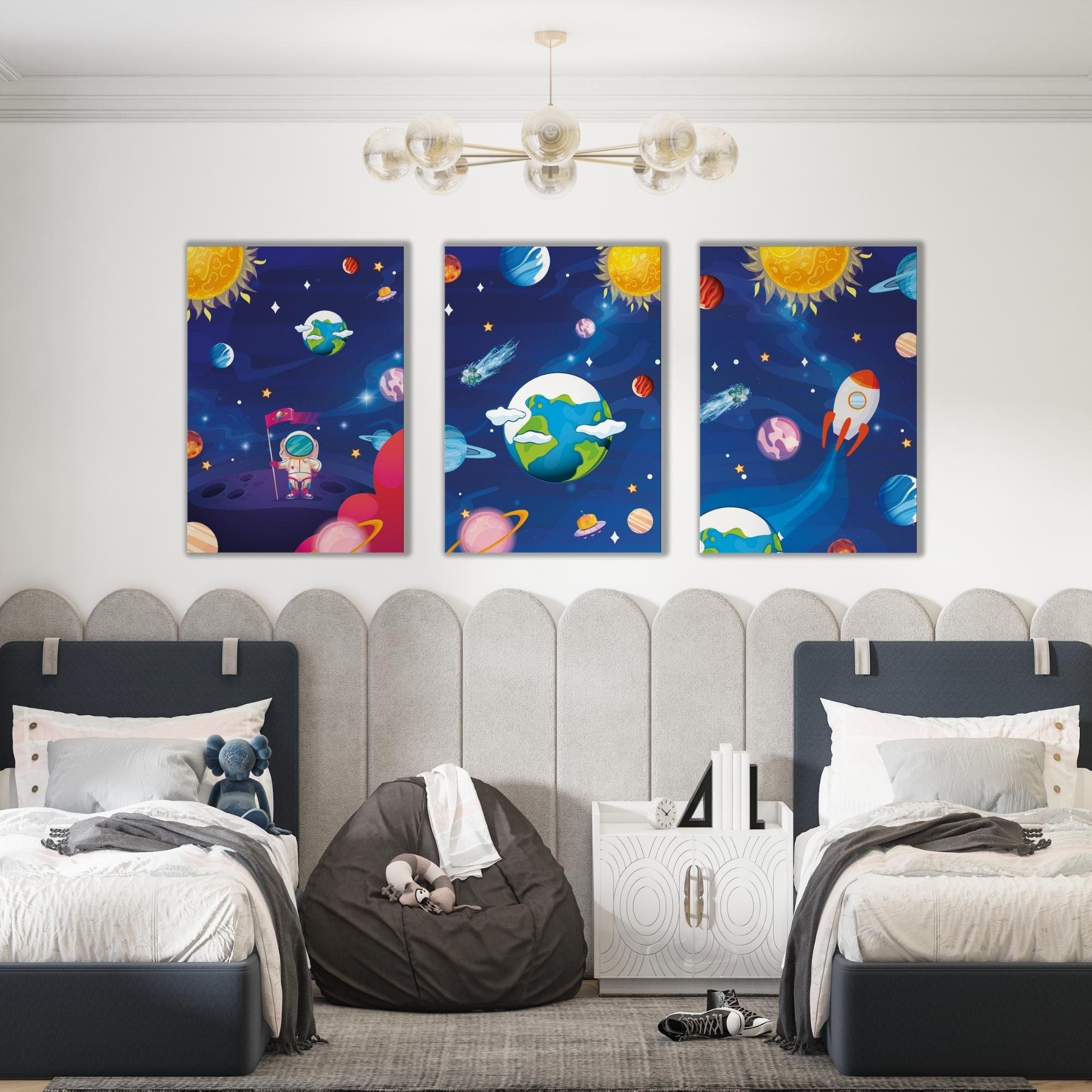 Espace 3 Affiches Chambre Enfant - Décoration Garçon ou Fille Posters Space -Idée Cadeau Astronaute