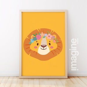 Póster León Animales flor romántica para niño niña niño en decoración cartel dormitorio boho tema selva u otro - zorro koala, panda