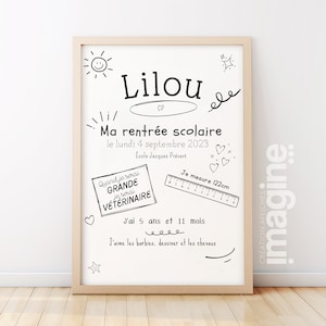 Póster infantil personalizable con fondo blanco - Recuerdo de vuelta al cole para enmarcar o regalar