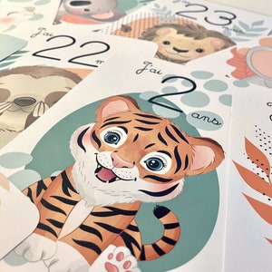 Cartes étapes bébé - 13 - 24 mois - 1 à 2 ans sur thème Animaux mignon jungle forêt pour souvenir photo famille deuxième année image 10