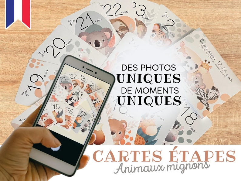 Cartes étapes bébé - 13 - 24 mois - 1 à 2 ans sur thème Animaux mignon jungle forêt pour souvenir photo famille deuxième année image 9