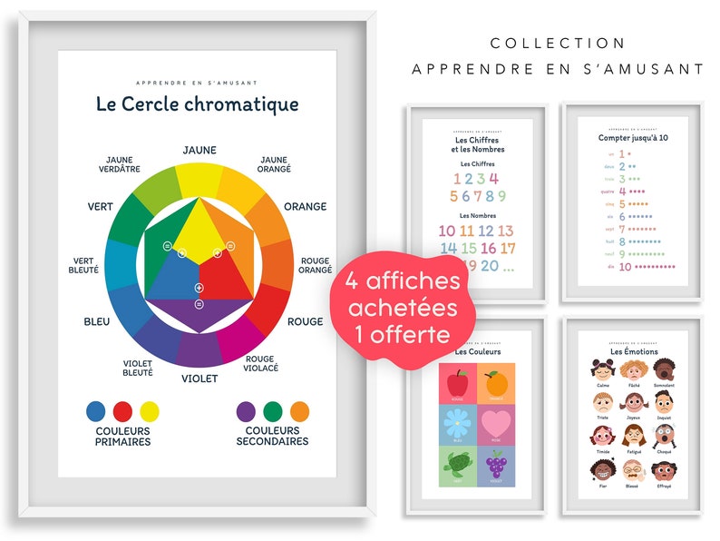 Affiche Les couleurs le cercle chromatique salon ou chambre enfant école maternelle primaire poster enfant garçon et fille apprentissage image 2