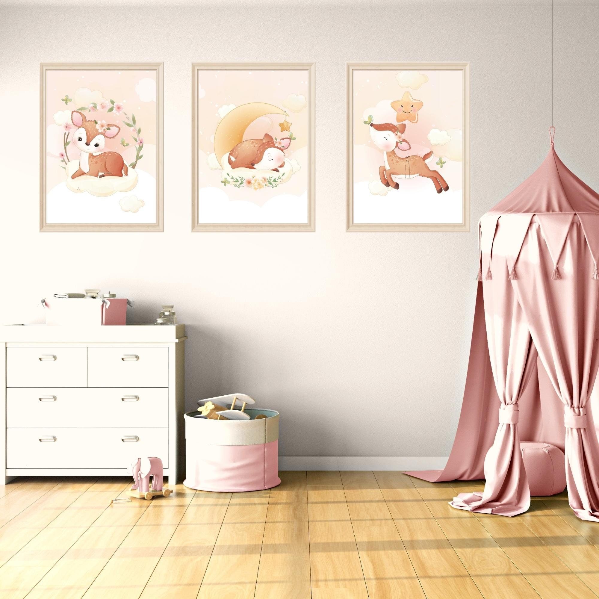 Affiches Biche Mignonne Illustration - Chambre Enfant Bébé Décoration Fille Idée Cadeau Naissance Th