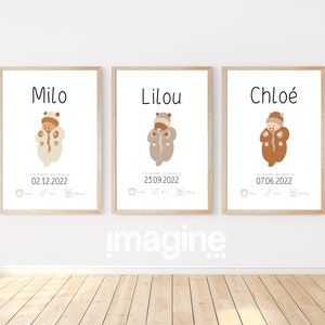 Baby birth poster with first name, time and date of birth, weight and height for a unique gift for young parents, mom, dad