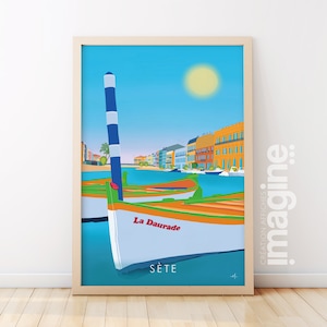 Sète - Hérault - Francia - cartel de postal de vacaciones - colores del sur - playa y sol - Mediterráneo - regalo de verano