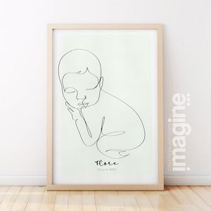 Anpassbares Baby-Poster im Line-Art-Baby-Stil für moderne Wohnzimmerdekoration und -gestaltung und Geschenkidee zum Muttertag, zur Geburt, zur Taufe