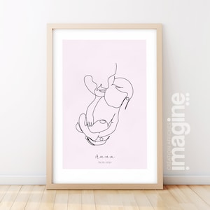 Affiche maman bébé personnalisable style Line art en Décoration salon moderne et design ou cadeau Fête des mère ou naissance