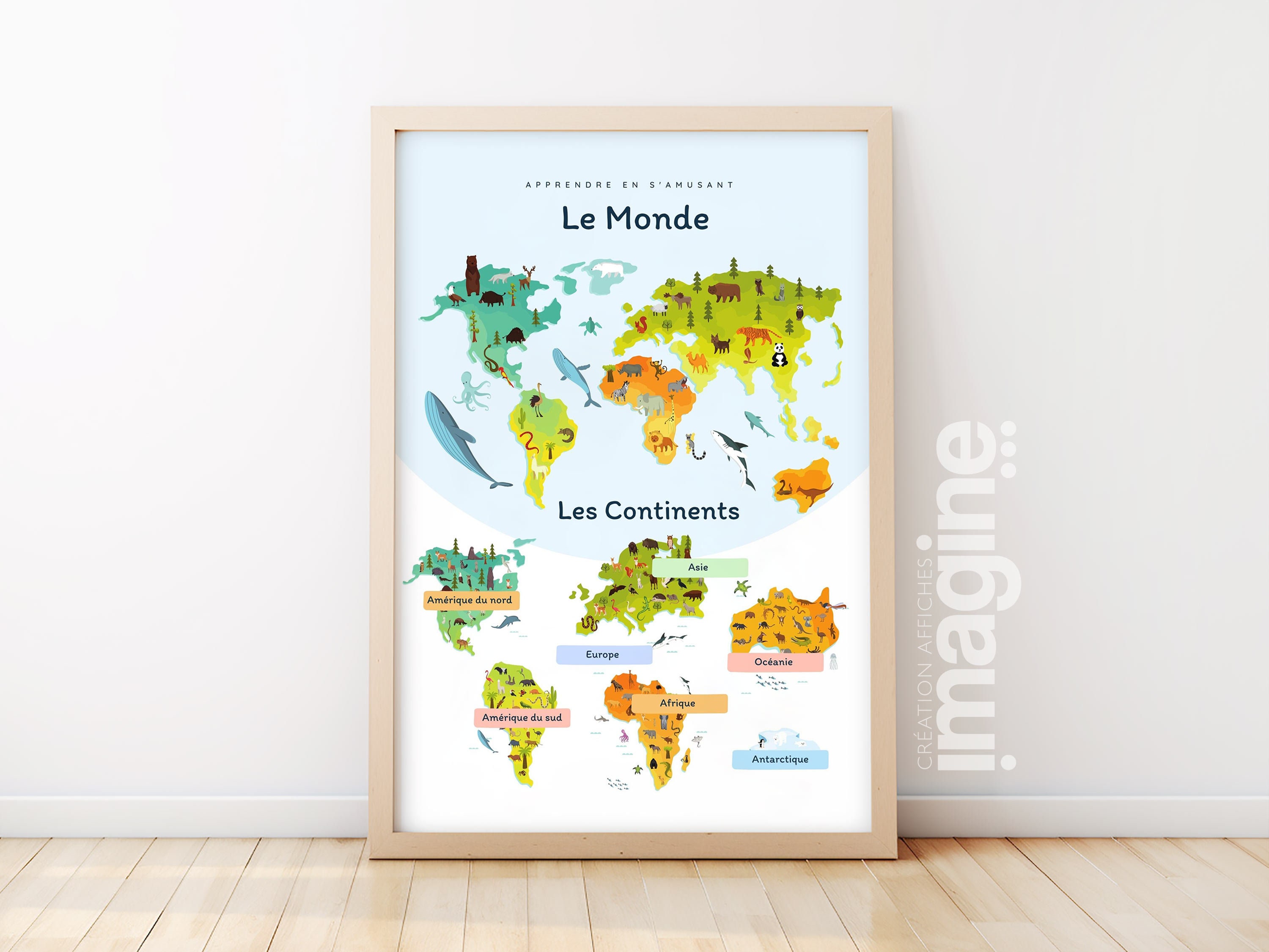 Affiche Le Monde Et Les Continents Europe Amérique Enfant école