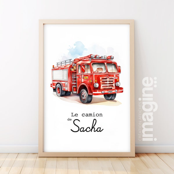 Poster personalizzato del camion dei pompieri - Camion di {Child's First Name}