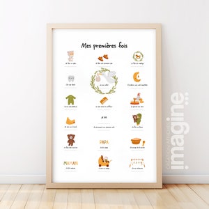 Poster Boho "I miei primi tempi" per datare i primi passi del bambino, la prima parola, un regalo di nascita ideale per giovani genitori, mamma, papà