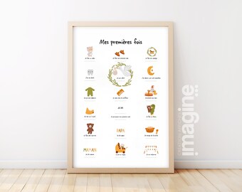 Affiche "Mes premières fois" boho pour dater les premiers pas, le premier mot de bébé, un cadeau idéal naissance jeunes parents maman papa